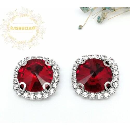 Red ROUND Glass Crystal sew on rhinestones with Crystal buckle claw Diy wedding dress accessories Free shipping