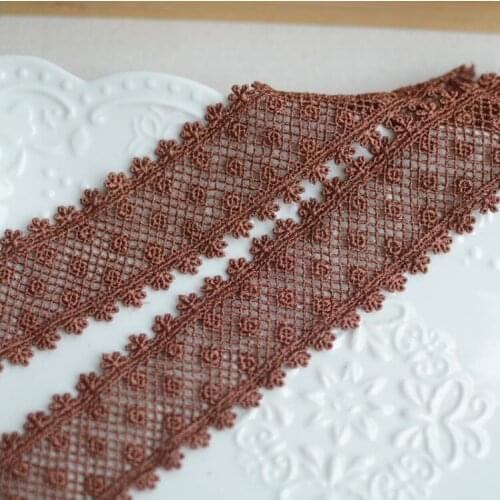 3 Meters Coffee Embroidered Lace Trimming Floral Embroidery Lace Applique Fabric for Babydoll Dress DIY Accessories 3.7cm