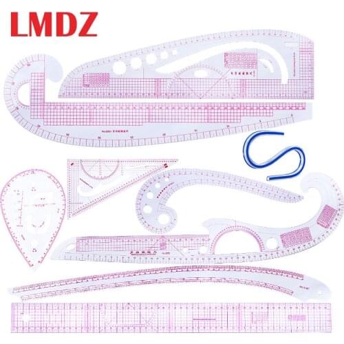 LMDZ 9pcs/set Yardstick Plastic Patchwork Ruler Multi-function Sewing Tailor Rulers Clothing Garment Rulers Sample Cutting Ruler