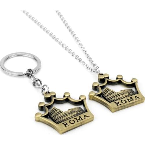 MQCHUN Fashion Crown Buildding Shape Pendant Necklace ROMA Colosseum Crown Necklace Keychain Souvenir Gift for Women Men-30