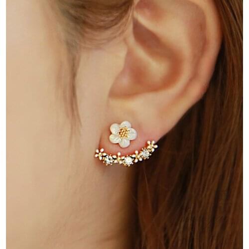 Fashion Jewelry Cherry Blossoms Flower Shiny Cubic Zirconia Crystal Beads Neckband Stud Earrings for Women Wedding Bijoux Brinco