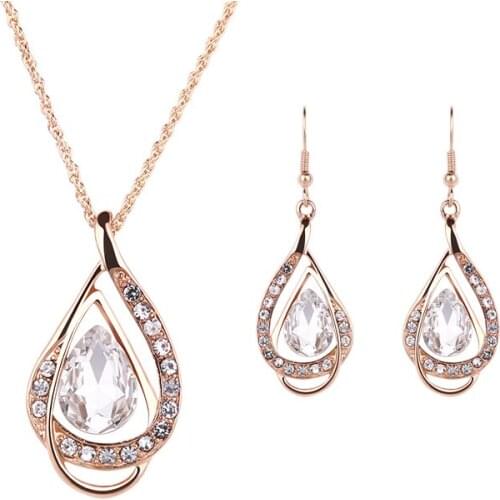 Hot Fashion Jewelry Set Delicate Alloy Gold-color Jewelry Set Snow Rhinestone Necklace Women Trendy Earrings Best For Wedding