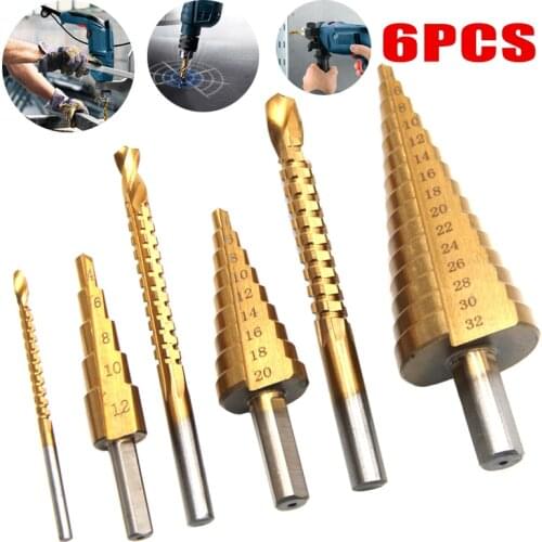 6PCS 4-12/20/32mm Large HSS Steel Step Cone Cut Set Drill Tools Titanium Drill Bits Hole Cutter Durable Coated Metal Drill Bit