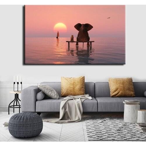 Wall Art Sunset Seaview Elephant Scenery Childrens Decorative Painting