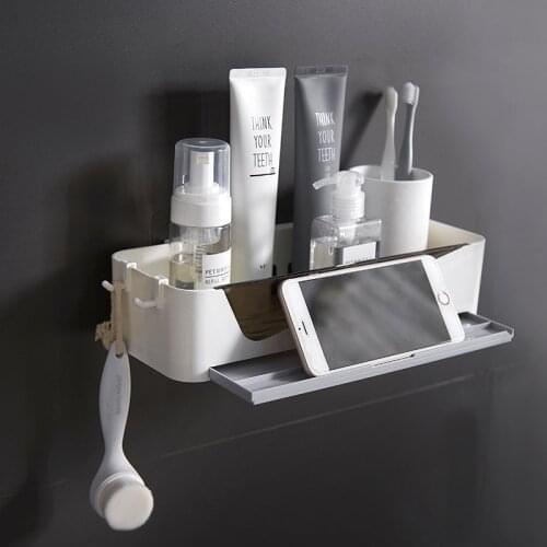 Wall-Mounted Storage Racks Multifunctional Shelf Perforated Bathroom Free Toiletries Bath Rack Organizer Bathroom Accessories