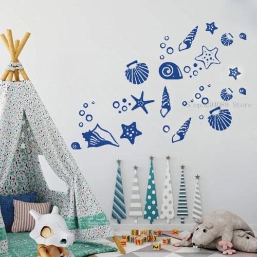 Fancy Sea Beach Shell Wall Decals Vinyl Beach Themed Room Decor Creative Sea Shell Kids Room Hoem Sticker Removbale Mural CN374