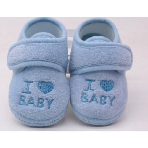 Newborn Baby Girl Boy Shoes Loving Letter Soft Sole Anti-slip Shoes Comfortable Cotton Toddler Baby First Walk Crib Shoes Blue