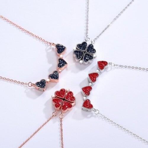 Amxiu Variety Four-leaf Clover Necklace Love Flattened Folding Pendant Rose Gold Clavicle Chain Full Diamond Red Necklace