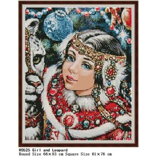 Full Diamond Painting DIY 5D Round and Square Drill Mosaic Girl and Leopard Painting Character Art Embroidery Home Decor
