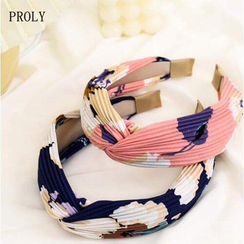 PROLY New Fashion Women Headband Pleated Flower Hairband Cross Knot Turban Bohemia Hair Hoop Adult Hair Accessories