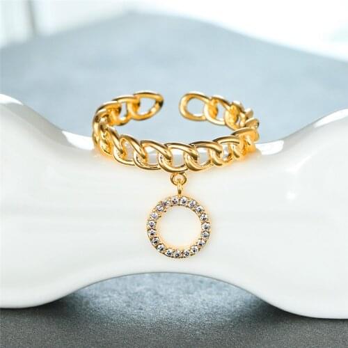 Simple Female White Zircon Open Ring Charm rose gold color Wedding Rings For Women Cute Hollow Round Pendant Engagement Ring