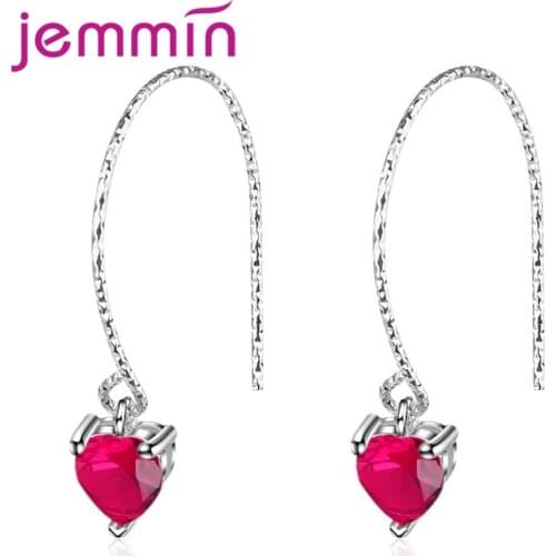 Romantic Red Heart Shape Pendant Earrings 925 Sterling Silver Bridal Wedding Engagement Jewelry for Women Femme Gift