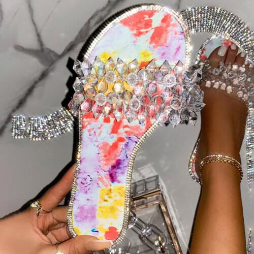 Women Transparent Slippers 2021 Summer Ladies Mixed Color Flats Female Casual Slides Woman Rhinestone Beach Shoes Plus Size 43