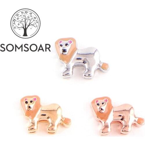 Somsoar Jewelry lion Leo Slide charms fit Leather wrap Mesh Stainless steel Bracelet Bangle 10pcs/lot