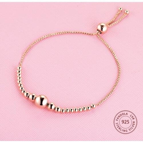 String of Beads Slider Bracelet Argent 925 Sterling Silver Chain Bracelets for Women Femme Fashion Jewelry pulseras mujer