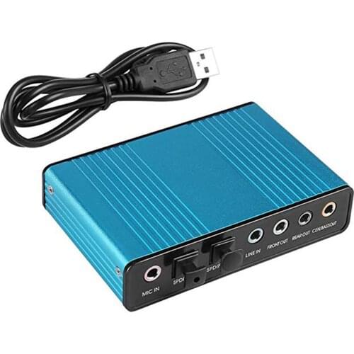 USB 6 Channel 5.1 / 7.1 Surround External Sound Card PC Laptop Desktop Tablet Audio Optical Adapter Card Stock Fiber SPDIF Black