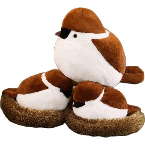 Sparrows Family Plush Toy Flying Brown Bird Lifelike Tree Animals Stuffed Doll with Nest Kids Comforting Gift