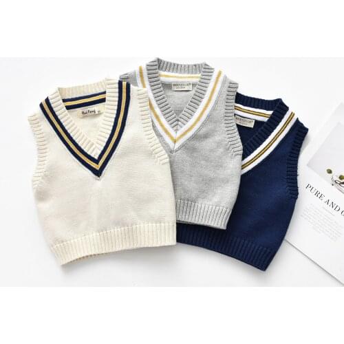 Word collar boys' Knitted Vest Top Pullover bottoming shirt 2021 new Korean childrens wear sweaters baby clothes girl