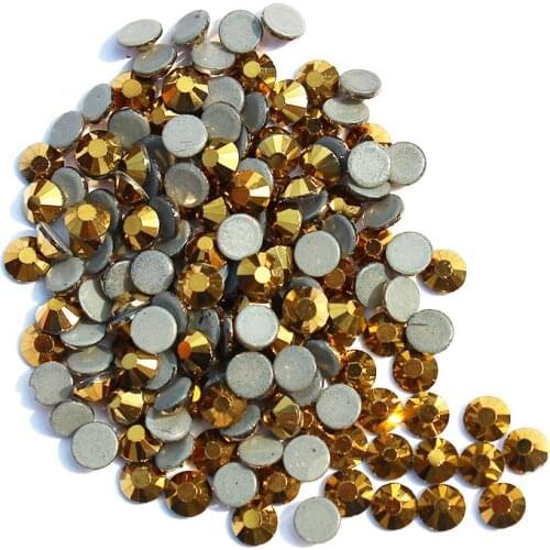 Bright DMC Stones SS6 to SS30 Mine Gold Hotfix Rhinestones Iron on Strass DIY Garment Accessories