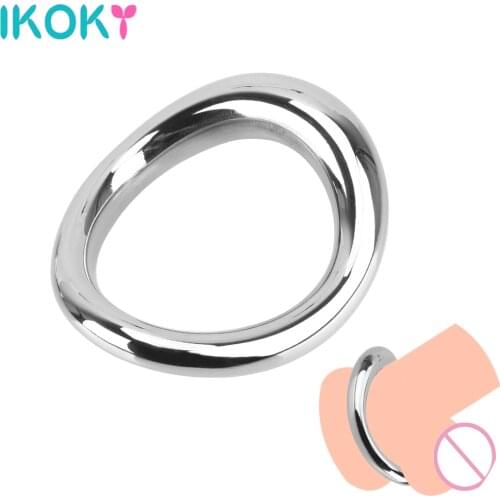 IKOKY Delay Ejaculation Cock Ring Penis Scrotum Bondage Sex Toys For Men Sex Tools For Couples Games Stainless Steel Erotic Toys