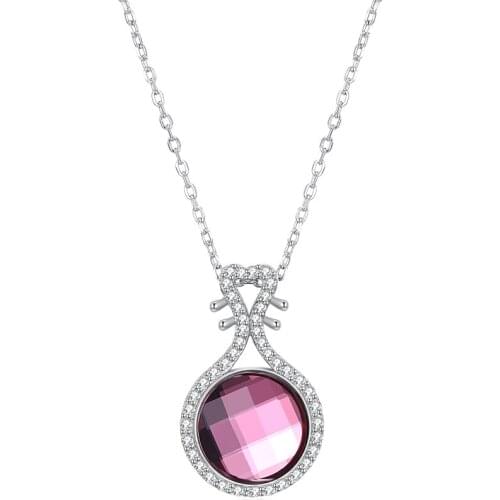 ZEMIOR 925 Sterling Silver Pendant Necklace For Women Austria Pink Crystal Pipa Shape Fashion Party Fine Jewelry Trend 2021