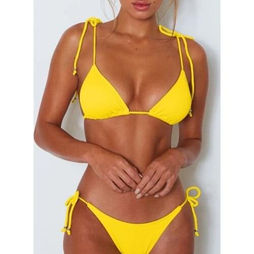Women Bikini Swimwear Special Material Simple Solid Sexy Bathing Suits Bandage Pink/Yellow/Black/White/Red/Blue Swimsuit
