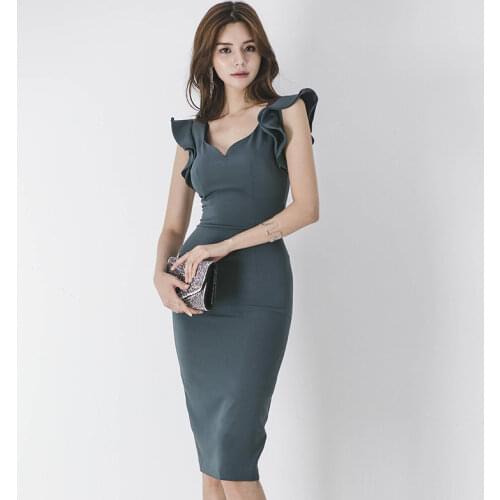 2018 Plus Size Pencil Dress Women Summer Pink Sleeveless Tank V-neck Knee-length Casual Office Lady Dress Elegant Party Dresses