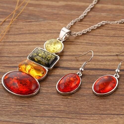 1set Fashion Womens Amber Party Necklace Earrings Jewelry Sets Gift