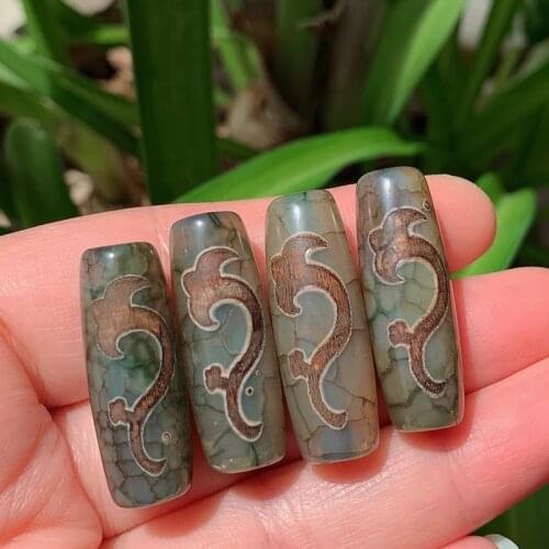 1PC 30mm Ruyi Natural Tibetan Dzi Agates Beads Vintage Grey Green Agat Stone Beads for Women Men Reiki Healing Jewelry