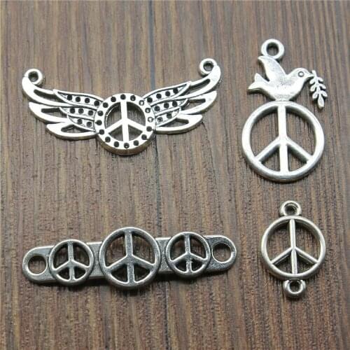 10pcs Antique Silver Color Peace Charms Pendants For Bracelets Peace Connector Charms Making Jewelry
