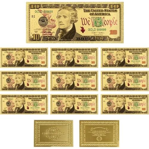 10pcs/set American 24k Gold Banknote 10 USD Paper Money Note Collections Art Gift Free Shipping