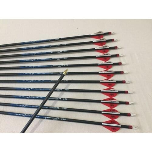 12pcs carbon arrow spine340 ID6.2mm shooting pure arrow shaft plastic nock arrowhead Explosion-proof ring for compound bow