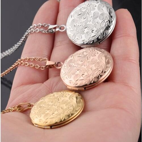 12Pcs/lot Mirror Stainless Steel Retro Pattern Photo Box Necklace DIY Photo Frame Necklace