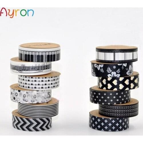 15mm * 10m black and white tape Japan Washi tape decoration Scotland tape DIY scissors album album cover tape set