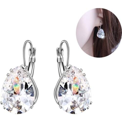 2019 Women Fashion Drop-shaped Cubic Zirconia Earrings Inlaid Dangle Leverback Shinning Drop Earrings Best Female Jewelry Gift