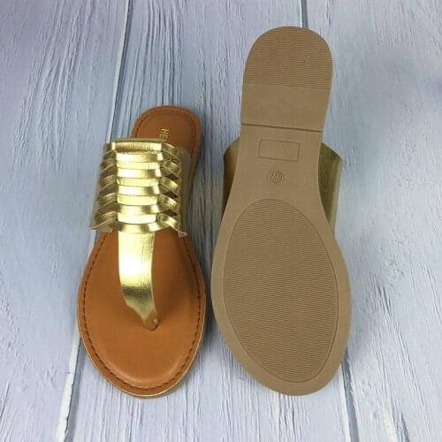 2021 Fashion Summer New Style Comfortable Flip-Flat Outdoor Female Golden Slippers Hollow Plus Size Beach Slippers for Women