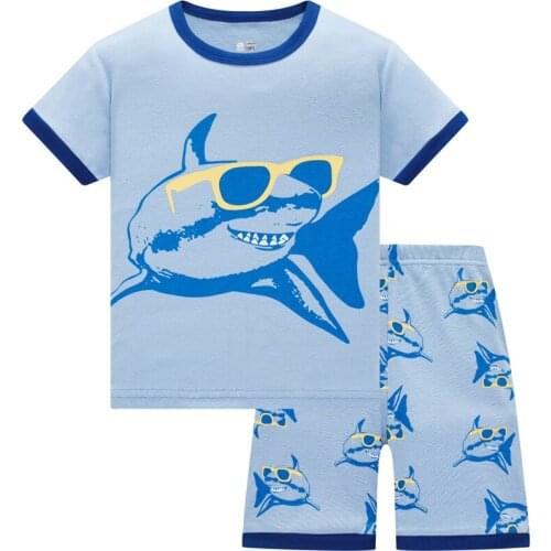 2020 new design 100% cotton high quality boys green dinosaur pajamas pyjama kids boys shark pajamas baby clothing set