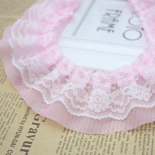 41Yards Pleated Chiffon Lace Trims Ruffled Pink White Black Ribbon Edge for Clothing Sewing DIY Craft Supply