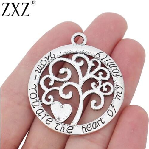 ZXZ 5pcs Tibetan Silver Large Mom Family Tree Charms Pendants for Necklace Jewelry Making Accessories 42mm