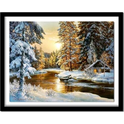 5D Winter Snow Diamond Painting Cross Stitch Kits DIY Diamond Embroidery Landscape Picture of Rhinestone Home Decoration