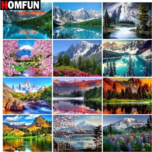 HOMFUN Diamond Painting Full Square/Round Diamond "Landscape lake forest" Pattern Embroidery Cross Stitch 5D Rhinestone Painting