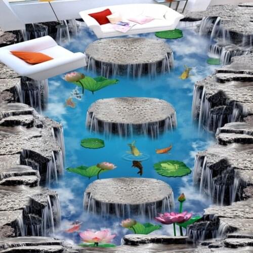 Free shipping flooring custom living room self-adhesive photo wallpaper Wonderland lotus pool 3D floor thickened painting flower
