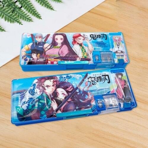 Anime Demon Slayer Kimetsu No Yaiba Pencil Case Cute Multi Function Pencil Box Kids Stationery Gift With Pencil Sharpener Random