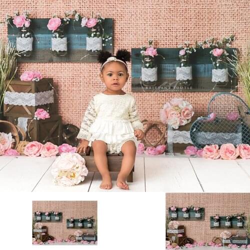 Floral Newborn Baby Portrait Photography Backdrop for Photo Studio Rose Vase Children Birthday Photo Background Cake Smash Props
