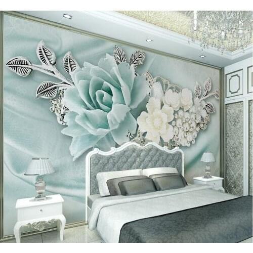 Home Decoration custom 3d photo wallpaper Peppermint green jewelry pearl oil painting flowers 3d stereoscopic wallpaper