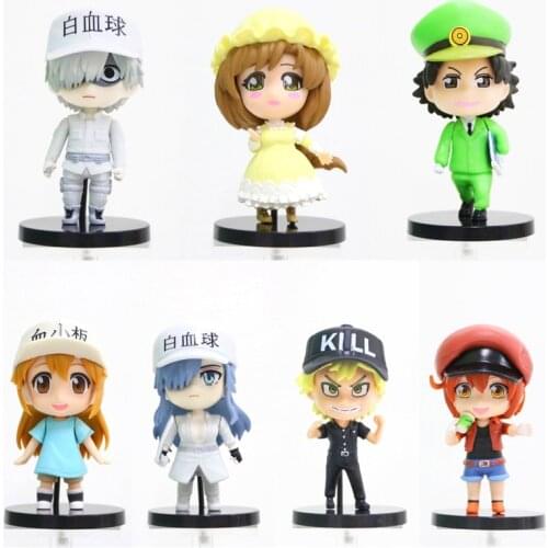 7pcs/set Cells at Work White Blood Cell PVC Action Figure Collectible Model Toy Dolls For Fans Children Gift