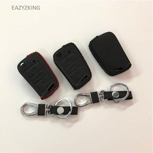 Leather Car key cover case For Skoda Octavia Yeti Roomster Fabia Rapid Superb KODIAQ Citigo/Seat Leon Toledo Altea Ibiza Ateca