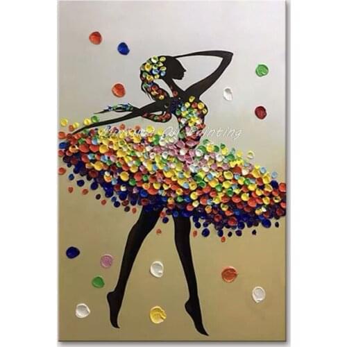 Mintura Hand Painted Oil Paintings on Canvas Wall Picture For Living Room Black Girl Ballet Dancer Home Decor Wall Art No Framed