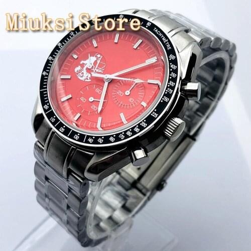 BLIGER 40mm Mens Top Leisure Sports Mechanical Watch Silver Case Red Sterile Dial Luminous Mens Automatic Watch