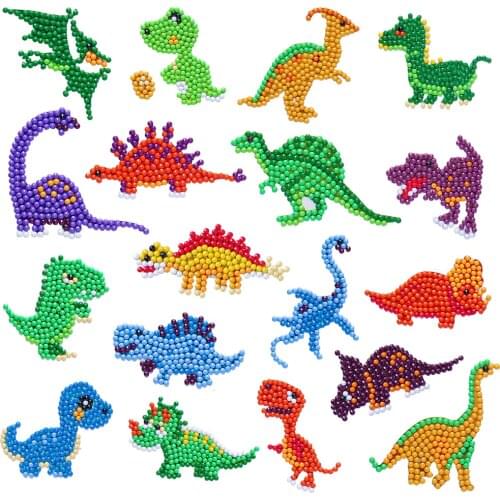 18 Pcs 5D DIY Dinosaur Diamond Painting Kits DIY Mosaic Diamond Stickers Craft Water Bottle Refrigerator Graffiti Stickers